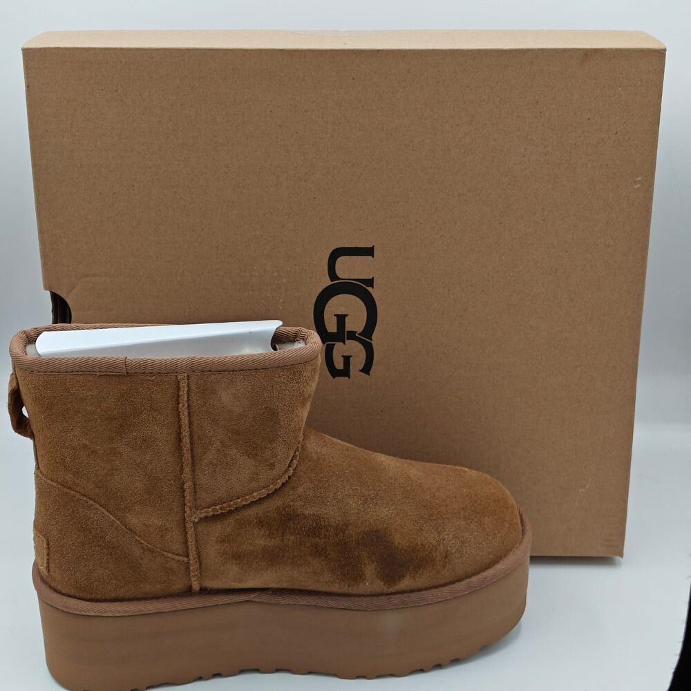 UGG Women’s Classic Mini Platform Boot Chestnut Suede 1134991 Size 7 Authentic - Picture 3 of 6